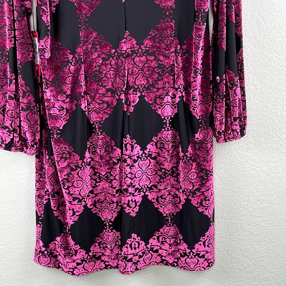 Vince Camuto Magenta Burnout Velvet Mock Neck Balloon Sleeve Mini Dress 16 NWT - Picture 10 of 14